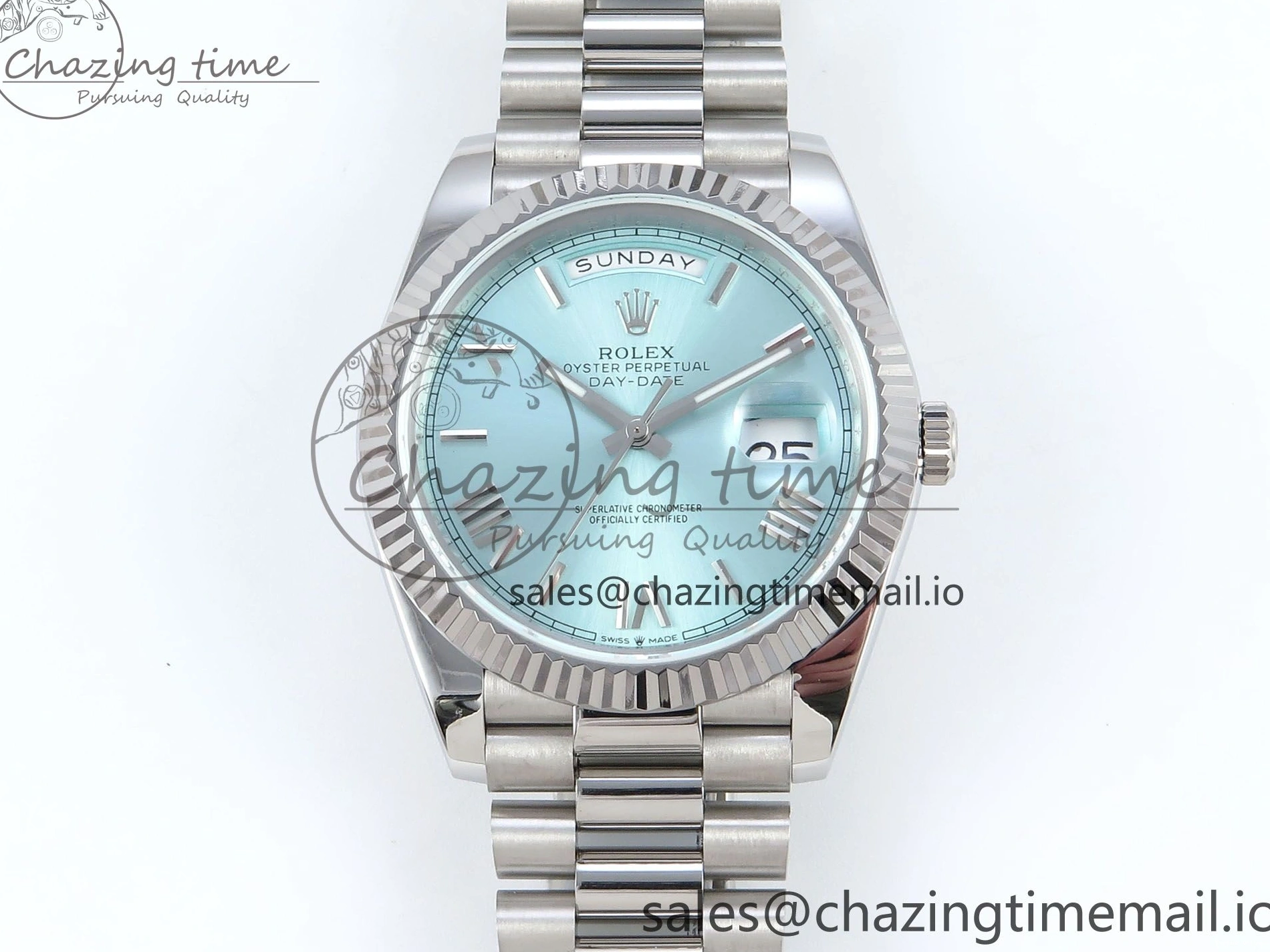 0403 Day Date 128239 36mm SS KF 1:1 Best Edition Tiffany Blue Roman Dial On President Bracelet A2836 (Gain Weight) Durable 639
